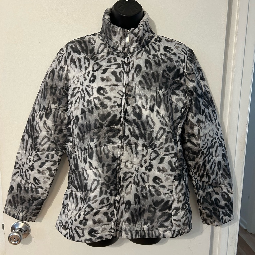 Alfred Dunner Black and Gray Animal Print Jacket